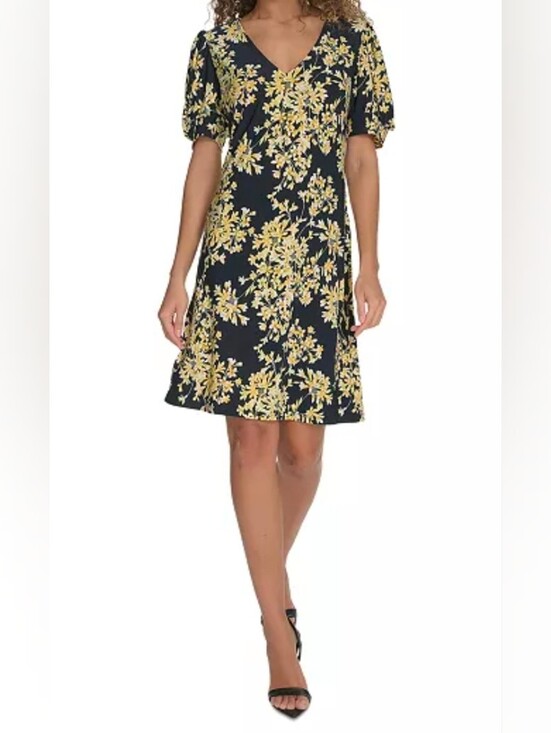 Tommy Hilfiger Dresses & Skirts - Tommy Hilfiger Black Floral V-Neck Dress with Yellow & White Blossoms NWT